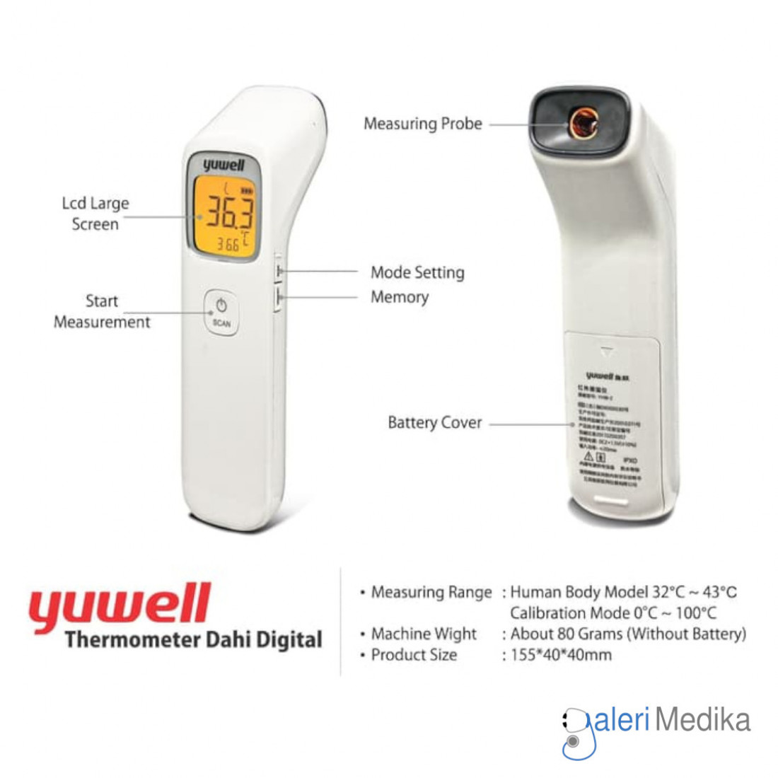 Yuwell Yhw Infrared Thermometer Non Contact Galeri Medika