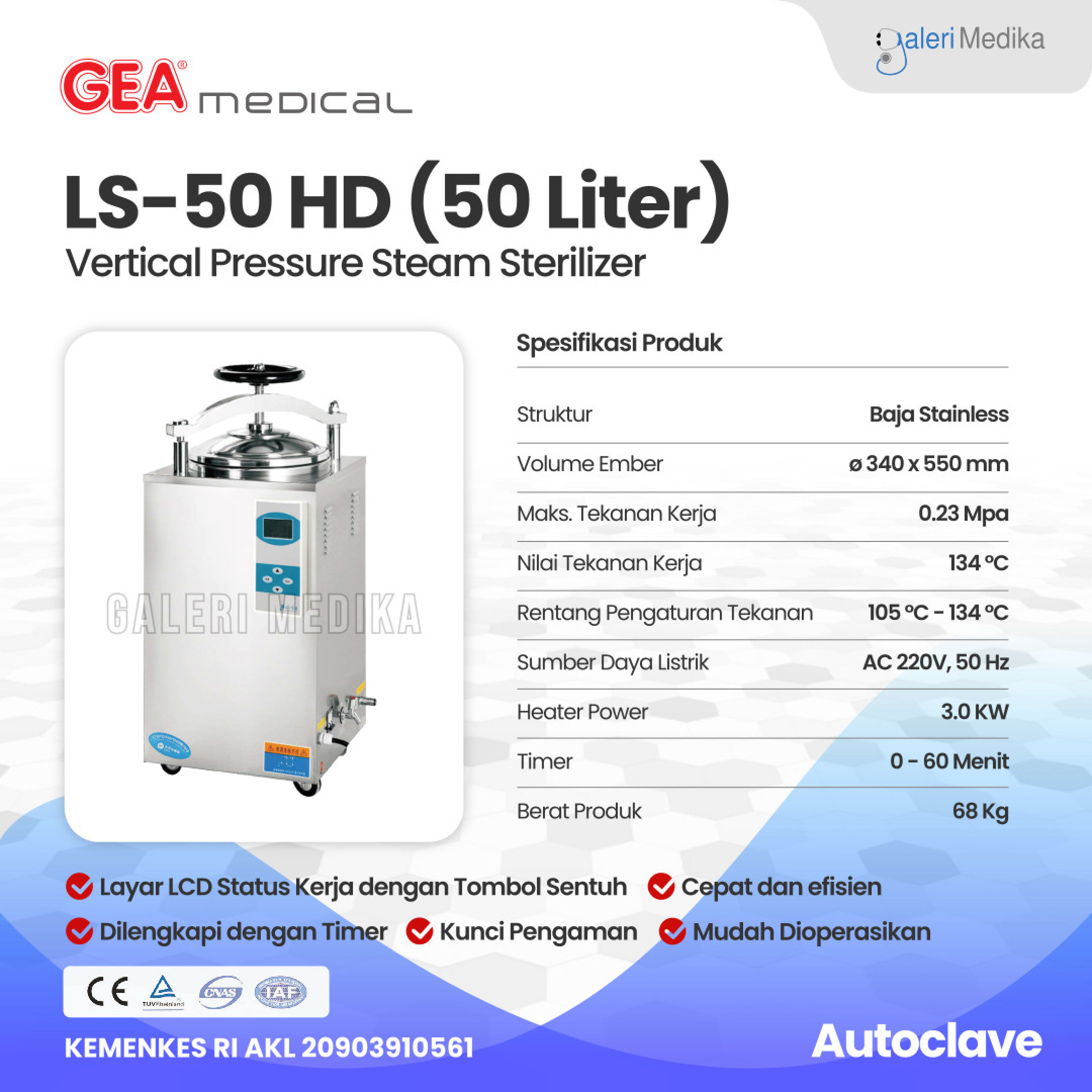 Autoclave Gea Ls Hd Pressure Steam Sterilizer Lcd Display Galeri Medika