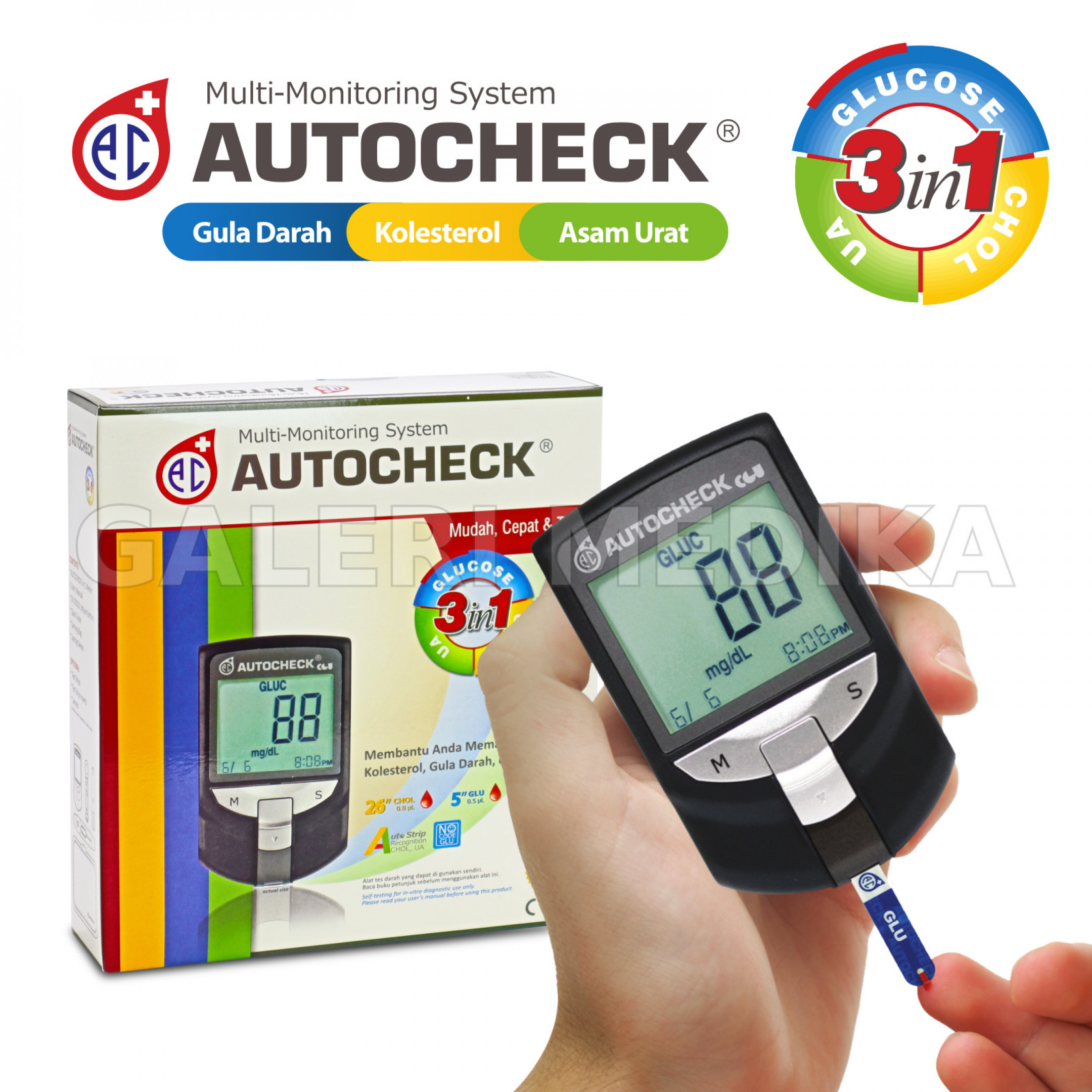 Autocheck 3in1 Alat Cek Gula Darah Kolesterol And Asam Urat Galeri Medika