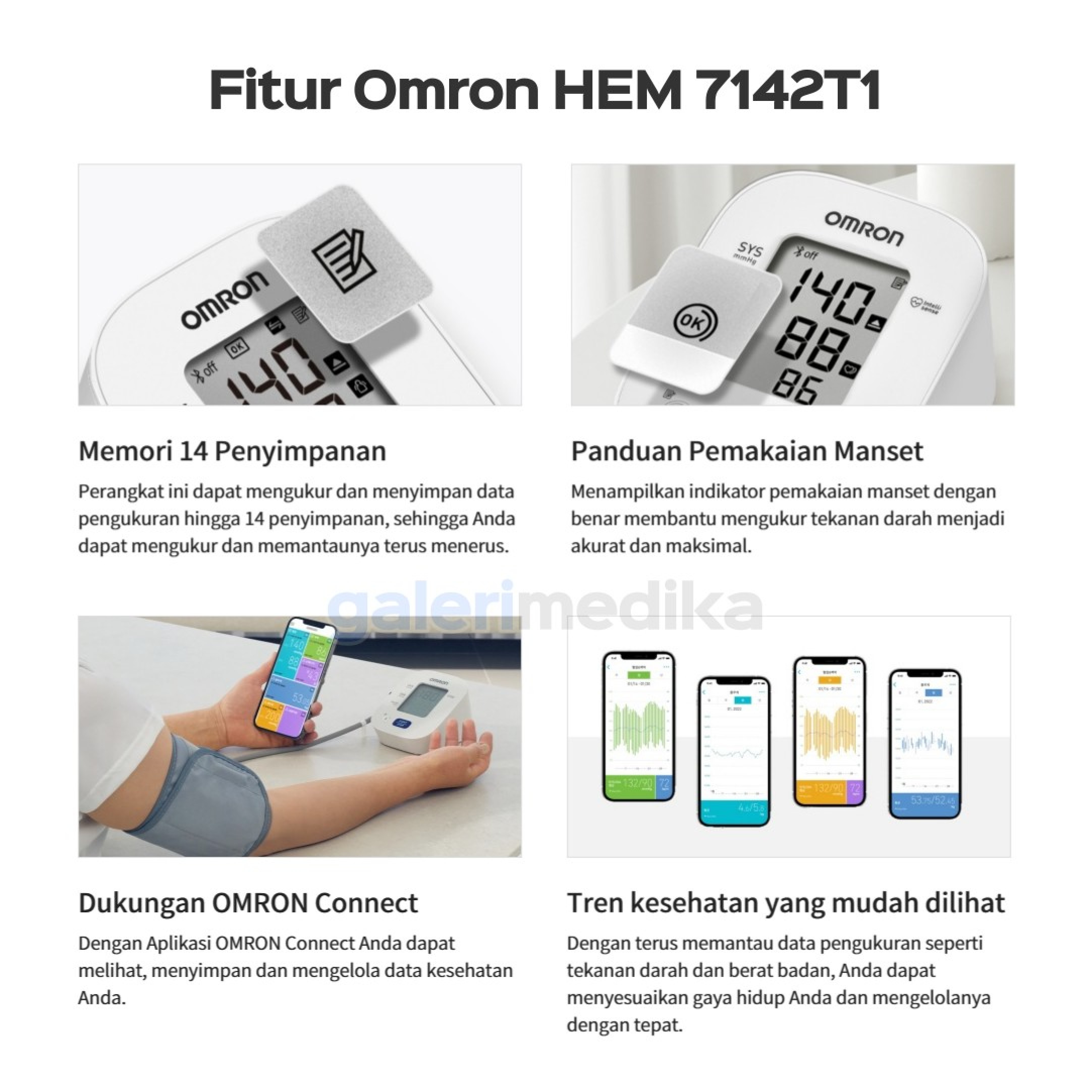 Tensimeter Digital Omron HEM 7142T1 Bluetooth Galeri Medika