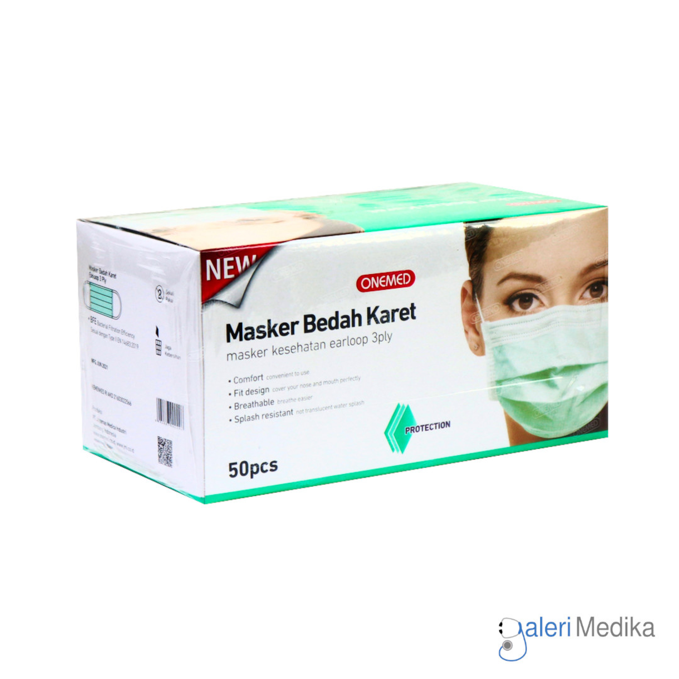 Onemed Masker Bedah Karet / Masker Earloop Box Isi 50 Pcs | Galeri Medika