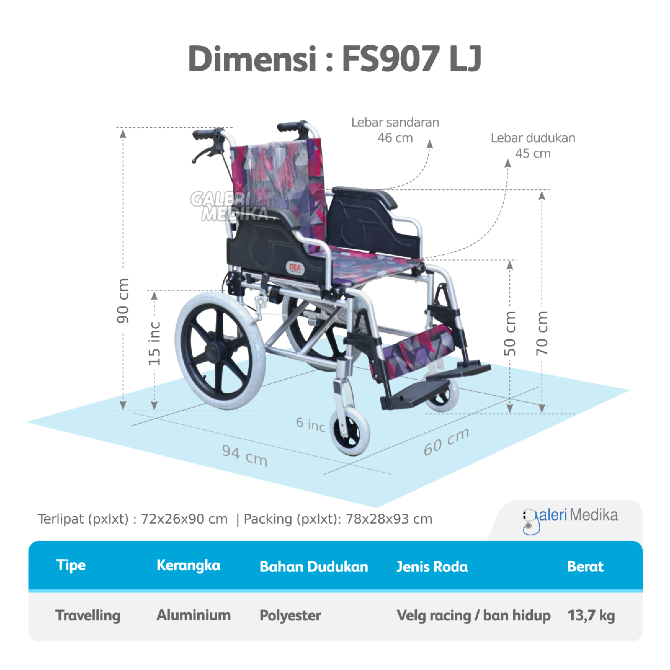 Jual Kursi Roda Travel Alumunium Gea Fs Lj Galeri Medika