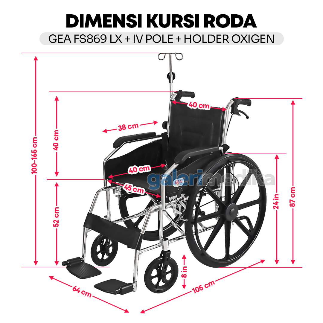 Kursi Roda Aluminium GEA FS 869LX + Tiang Infus & Holder Oksigen