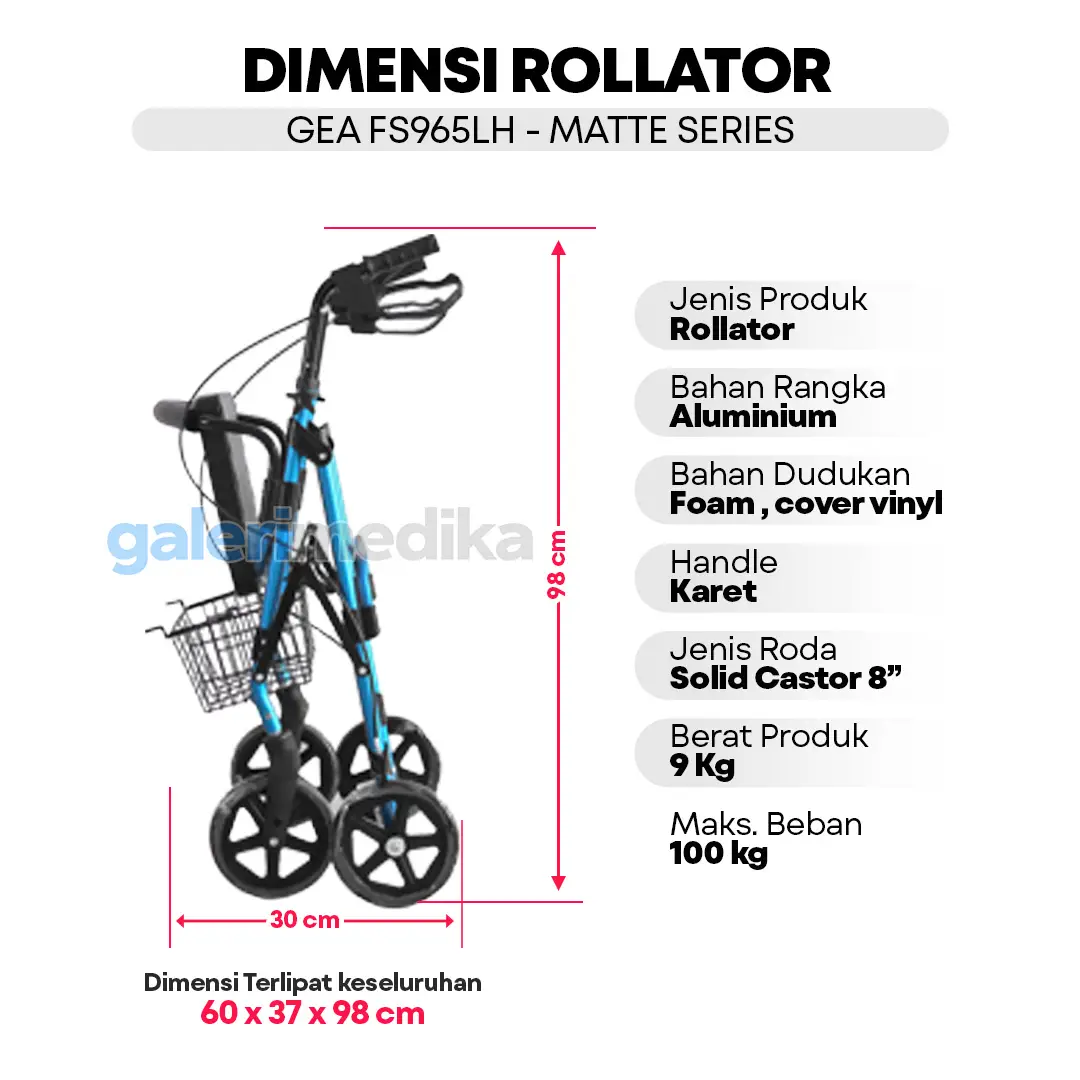 Rollator GEA FS965LH Alat Bantu Jalan dengan Roda