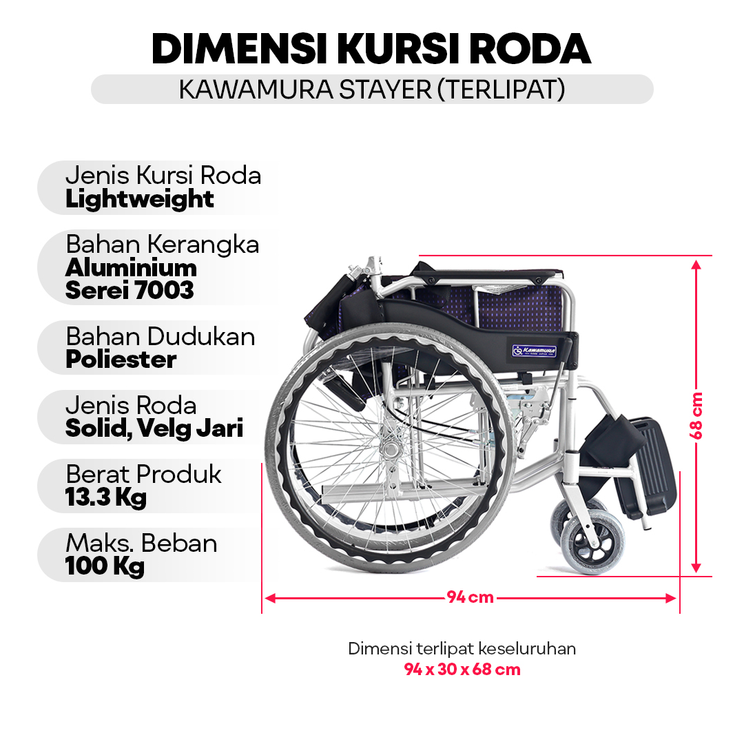 Kawamura Stayer Standar Kursi Roda Aluminium Jepang Lightweight Wheelchair