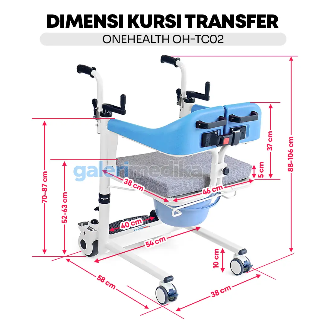 Kursi Roda Transfer Pasien OneHealth OH-TC02 Semi Hidrolik + Commode