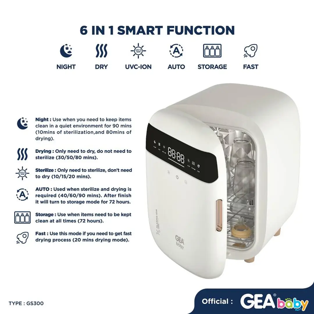 GEA BABY GS-300 Ultimate UVC Sterilizer 6in1 + Dryer With Plasma Ion