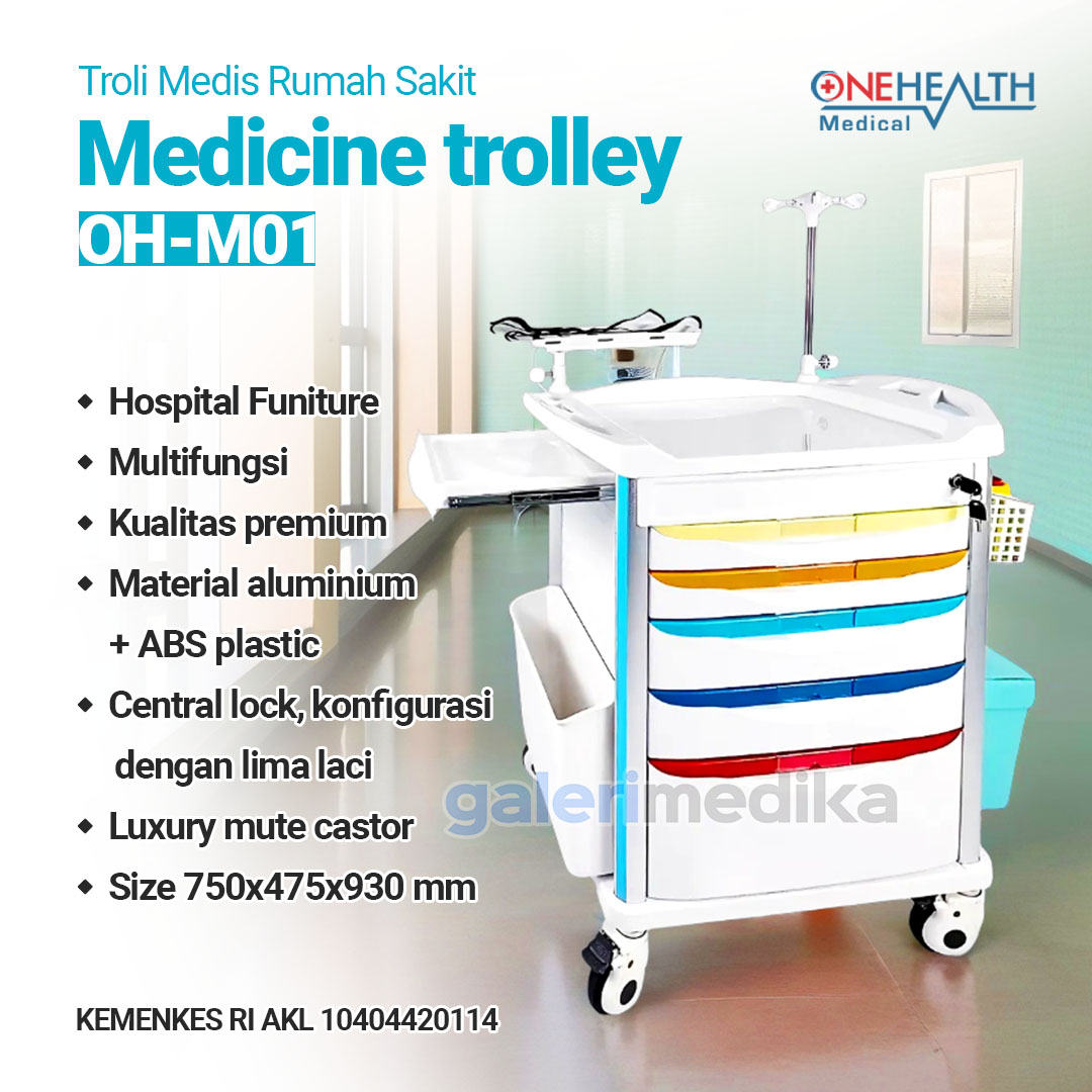 Medicine Trolley OneHealth OH-M01 Troli Medis Rumah Sakit Multifungsi