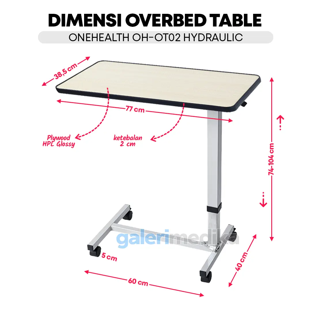 Meja Portable OneHealth OH-OT02 Hidrolik Overbed Table